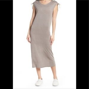 CAARA Lace-up Shoulder Jersey Midi‎ Dress NWT Grey Size Small